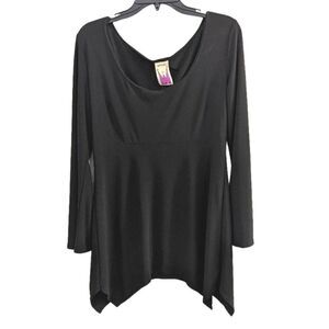 Antthony Black stretch asymmetrical bell sleeve tunic top shirt blouse S